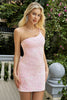 Load image into Gallery viewer, Glitter Pink Tight One Shoulder Sequined Short Prom Dress