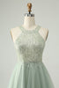 Load image into Gallery viewer, Dusty Green Halter Sequins A Line Cocktail Dress