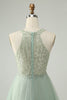 Load image into Gallery viewer, Dusty Green Halter Sequins A Line Cocktail Dress