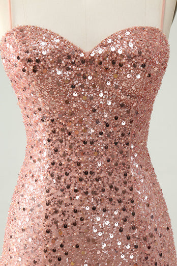 Sparkly Blush Spaghetti Straps Sequins A-Line Cocktail Dress