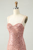 Load image into Gallery viewer, Sparkly Blush Spaghetti Straps Sequins A-Line Cocktail Dress