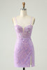 Load image into Gallery viewer, Sparkly Lilac Sequins Bodycon Mini Party Dress with Slit