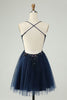 Load image into Gallery viewer, Glitter Navy A-Line Sequined Tulle Short Prom Dress