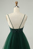 Load image into Gallery viewer, Glitter Dark Green A-Line Beaded Appliques Tulle Short Prom Dress