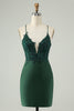 Load image into Gallery viewer, Glitter Dark Green Tight V Neck Beaded Party Dress