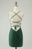 Load image into Gallery viewer, Glitter Dark Green Tight V Neck Beaded Party Dress