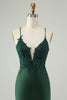 Load image into Gallery viewer, Glitter Dark Green Tight V Neck Beaded Party Dress