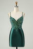 Load image into Gallery viewer, Glitter Dark Green Tight V Neck Short Prom Dress with Sequins