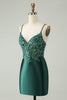 Load image into Gallery viewer, Glitter Dark Green Tight V Neck Short Prom Dress with Sequins