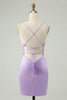 Load image into Gallery viewer, Glitter Purple V Neck Tight Sequined Appliques Short Prom Dress