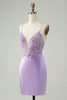 Load image into Gallery viewer, Glitter Purple V Neck Tight Sequined Appliques Short Prom Dress