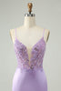 Load image into Gallery viewer, Glitter Purple V Neck Tight Sequined Appliques Short Prom Dress