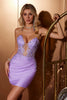 Load image into Gallery viewer, Lilac Corset Short Bodycon Cocktail Dress with Embroidery