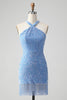 Load image into Gallery viewer, Sparkly Royal Blue Bodycon Halter Sequin Party Dress with Tassel