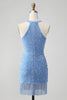 Load image into Gallery viewer, Sparkly Royal Blue Bodycon Halter Sequin Party Dress with Tassel