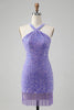 Load image into Gallery viewer, Sparkly Royal Blue Bodycon Halter Sequin Party Dress with Tassel