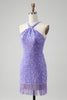 Load image into Gallery viewer, Sparkly Royal Blue Bodycon Halter Sequin Party Dress with Tassel