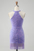 Load image into Gallery viewer, Sparkly Lilac Bodycon Halter Tassel Sequins Party Dress