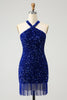 Load image into Gallery viewer, Sparkly Lilac Bodycon Halter Tassel Sequins Party Dress