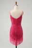 Load image into Gallery viewer, Fuchsia Sequins Spaghetti Straps Party Dress with Tassels