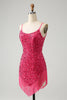 Load image into Gallery viewer, Fuchsia Sequins Spaghetti Straps Party Dress with Tassels