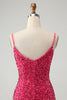 Load image into Gallery viewer, Fuchsia Sequins Spaghetti Straps Party Dress with Tassels