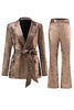 Load image into Gallery viewer, Golden 2 Pieces Notched Lapel Women Party Suits with Belts