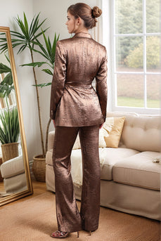 Golden 2 Pieces Notched Lapel Women Party Suits with Belts