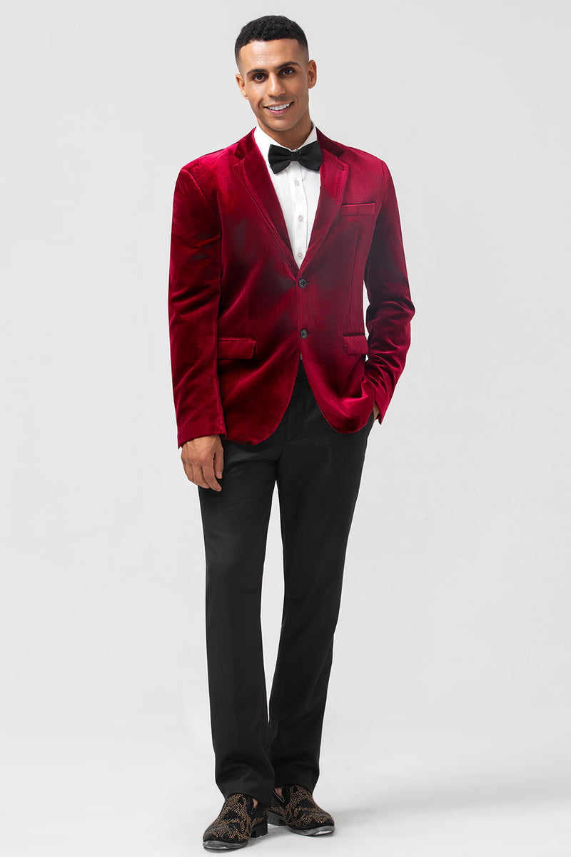 Load image into Gallery viewer, Burgundy Notched Lapel Velvet Men&#39;s Prom Blazer