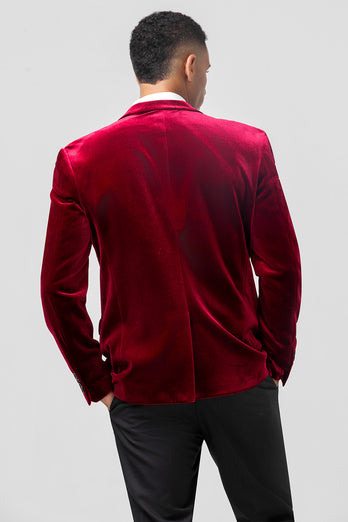 Burgundy Notched Lapel Velvet Men's Prom Blazer