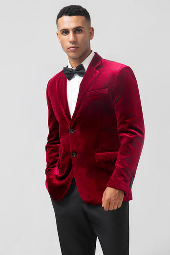 Burgundy Notched Lapel Velvet Men's Prom Blazer