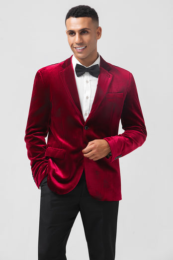 Burgundy Notched Lapel Velvet Men's Prom Blazer