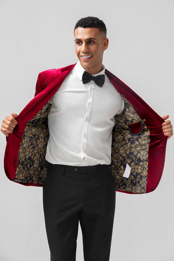 Burgundy Notched Lapel Velvet Men's Prom Blazer