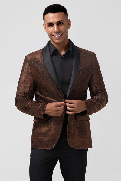 Brown Shawl Lapel One Button Men's Prom Blazer