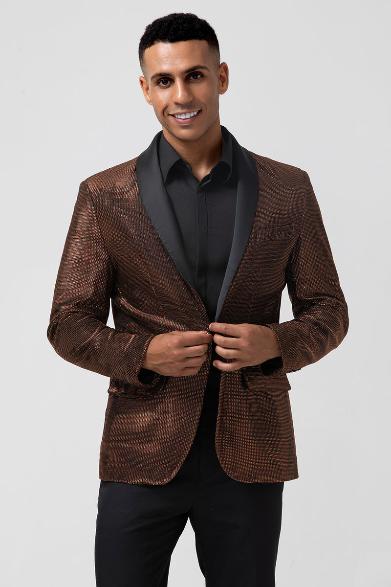 Load image into Gallery viewer, Brown Shawl Lapel One Button Men&#39;s Prom Blazer