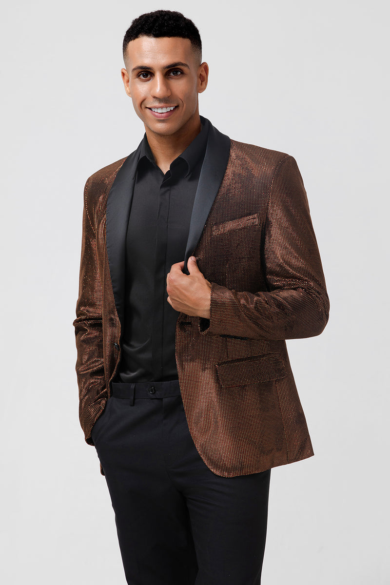 Load image into Gallery viewer, Brown Shawl Lapel One Button Men&#39;s Prom Blazer