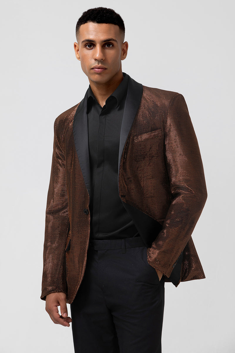 Load image into Gallery viewer, Brown Shawl Lapel One Button Men&#39;s Prom Blazer