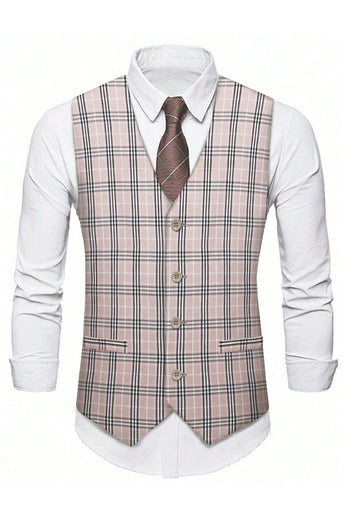 Light Khaki Plaid Notched Lapel 3 Pieces Men's Suits