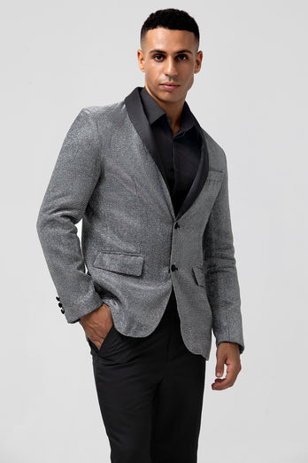 Sparkly Grey Shawl Lapel Two Buttons Men's Party Blazer