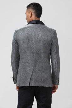 Sparkly Grey Shawl Lapel Two Buttons Men's Party Blazer