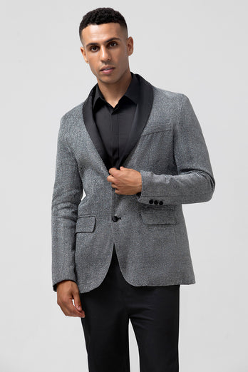 Sparkly Grey Shawl Lapel Two Buttons Men's Party Blazer