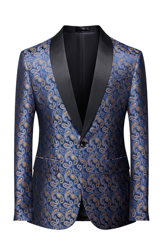 Navy Shawl Lapel One Button Embroidery Men's Party Blazer