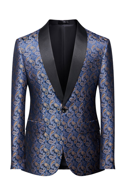 Navy Shawl Lapel One Button Embroidery Men's Party Blazer