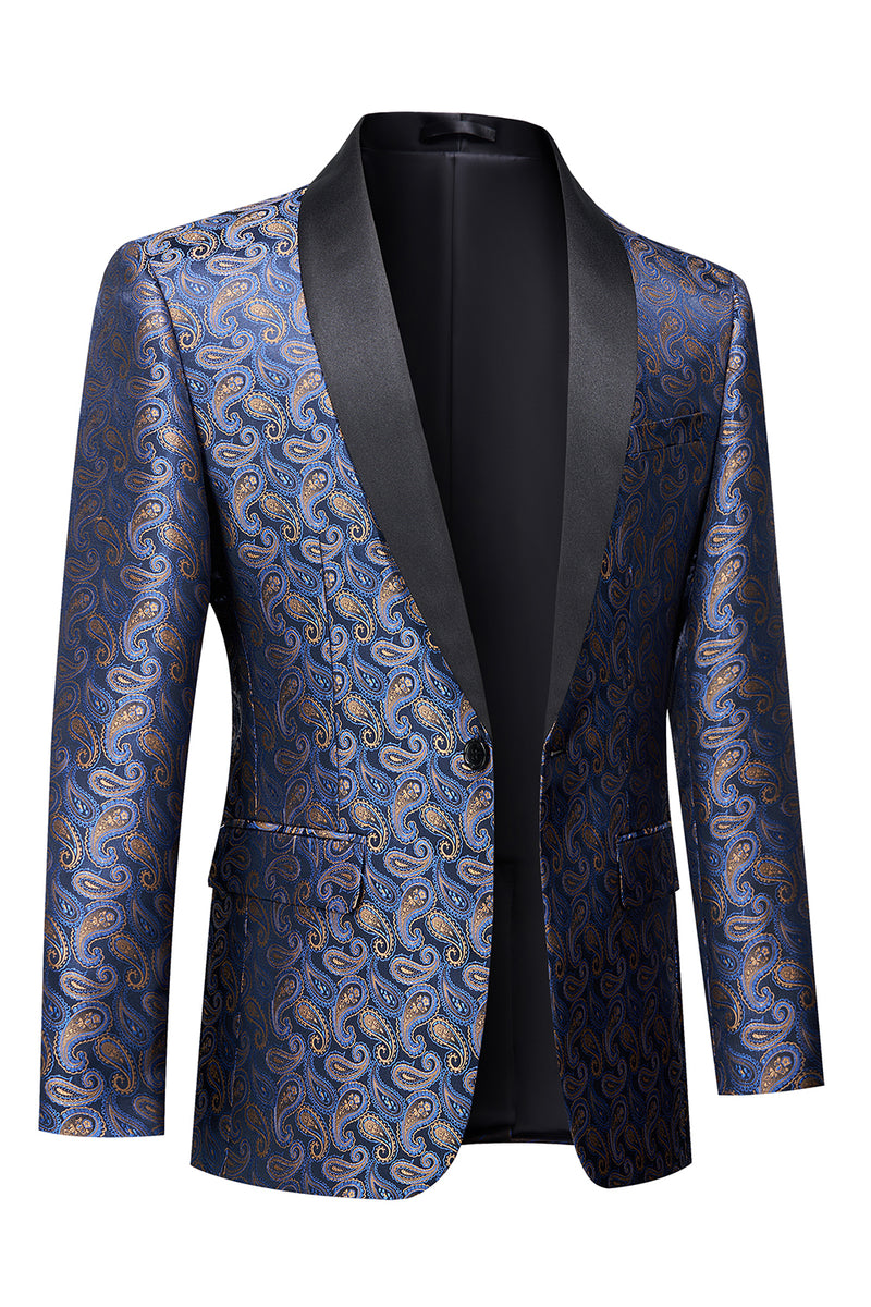 Load image into Gallery viewer, Navy Shawl Lapel One Button Embroidery Men&#39;s Party Blazer