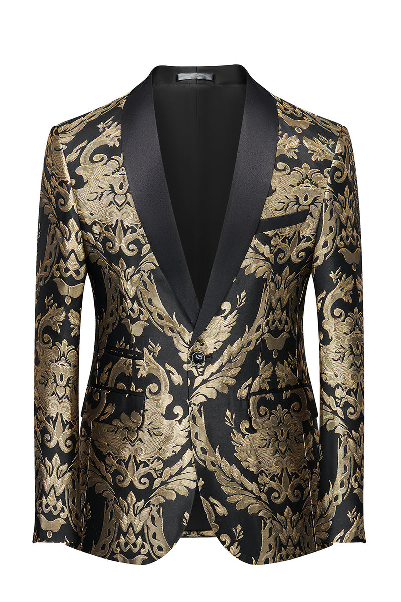 Load image into Gallery viewer, Black Golden Shawl Lapel Embroidery Men&#39;s Party Blazer