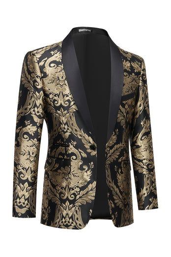 Black Golden Shawl Lapel Embroidery Men's Party Blazer