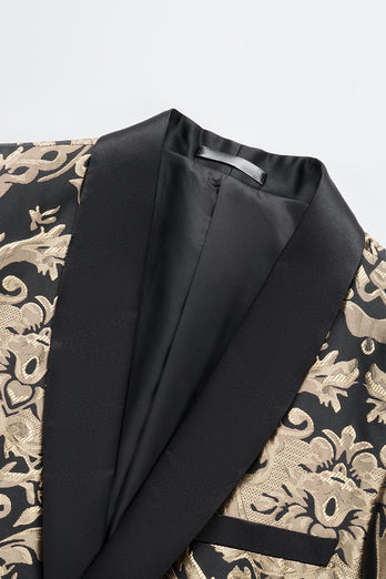 Black Golden Shawl Lapel Embroidery Men's Party Blazer