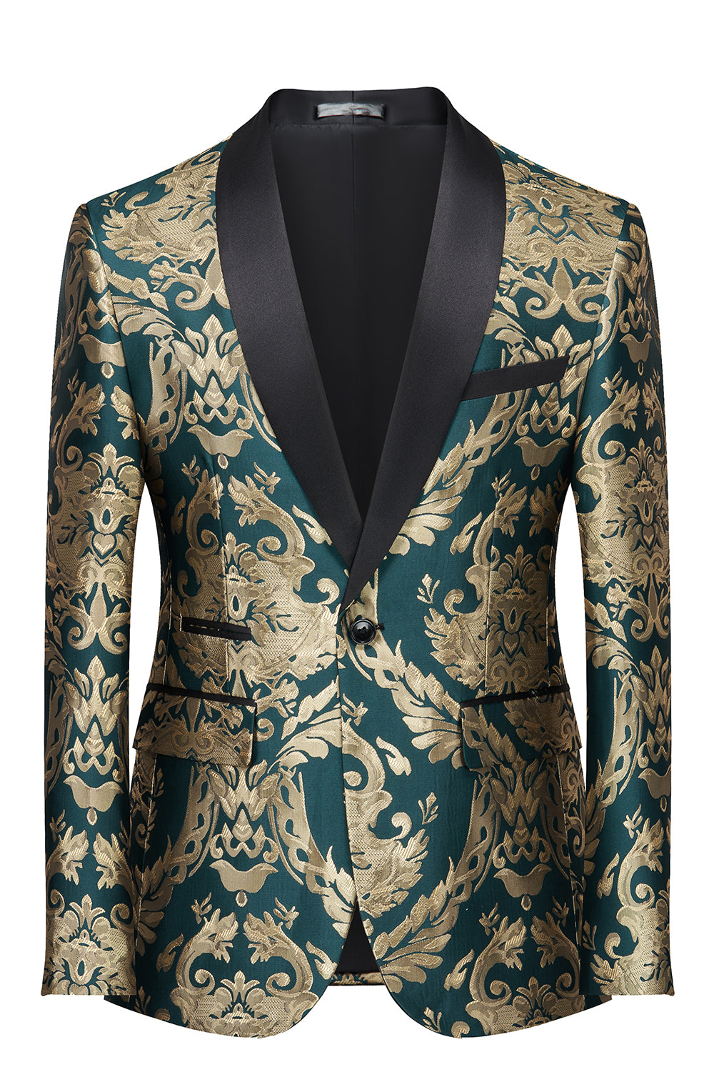 Dark Green Shawl Lapel One Button Embroidery Men's Prom Jacket