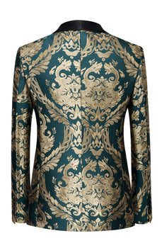 Dark Green Shawl Lapel One Button Embroidery Men's Prom Jacket