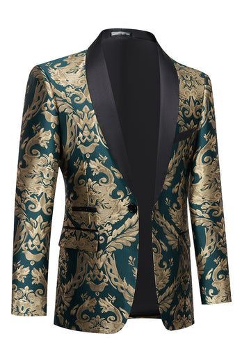 Dark Green Shawl Lapel One Button Embroidery Men's Prom Jacket